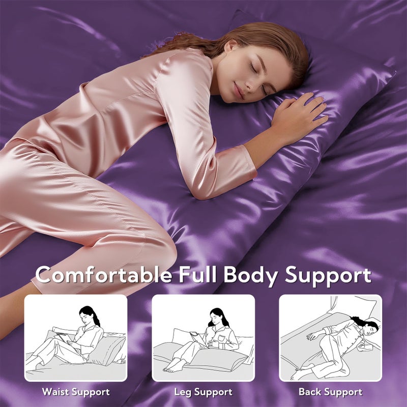 MR&HM Satin Body Pillow Cover, Soft and Breathable Body Pillow Case with Envelope Closure, Cooling and Silky Long Pillowcase for Hair and Skin,Grey (20x54, Lavender) - Image 5